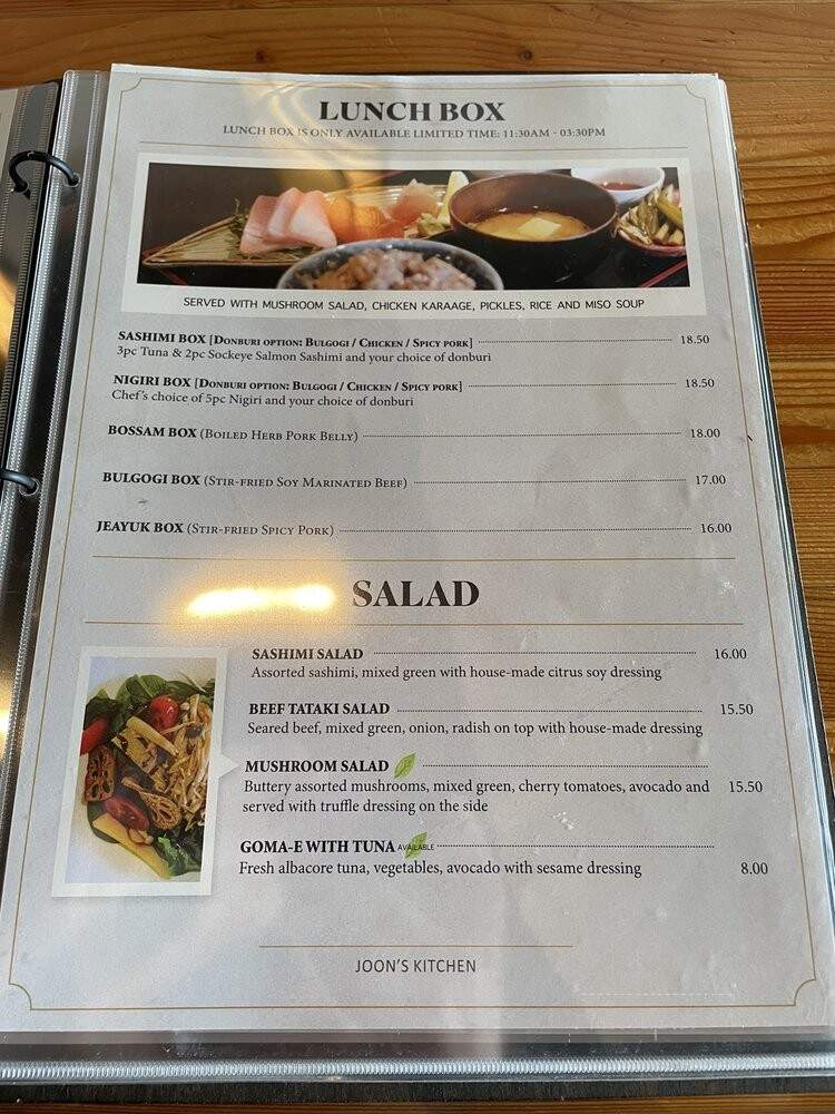 Joon's Kitchen - Vancouver, BC menu_pic