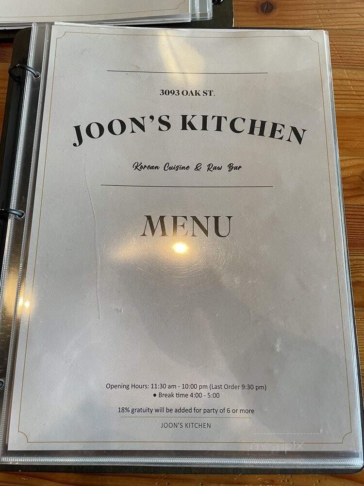 Joon's Kitchen - Vancouver, BC menu_pic