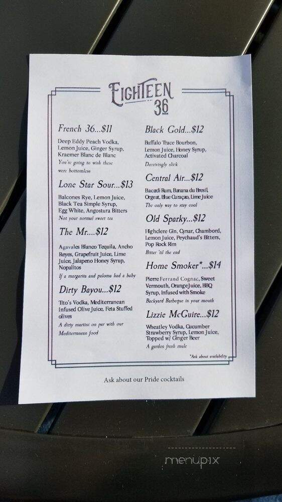 Eighteen36 - Houston, TX menu_pic