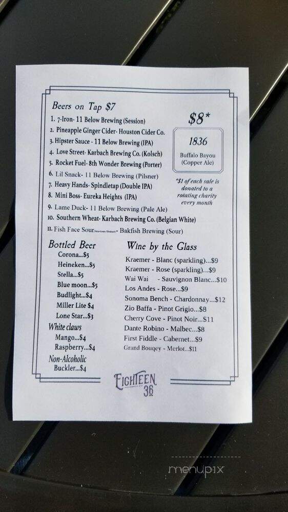 Eighteen36 - Houston, TX menu_pic