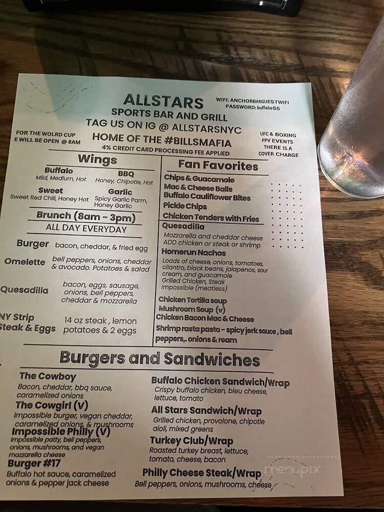 All Stars Sports Bar & Grill - New York, NY menu_pic