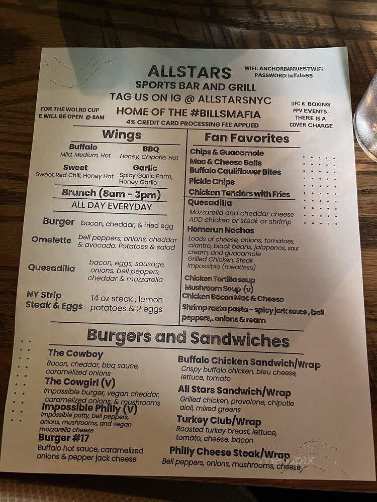 All Stars Sports Bar & Grill - New York, NY menu_pic