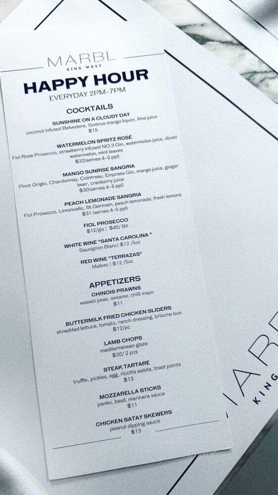 MARBL Restaurant - Toronto, ON menu_pic
