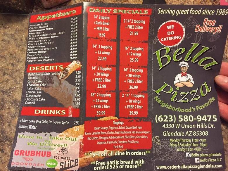 Bella Pizza - Glendale, AZ menu_pic