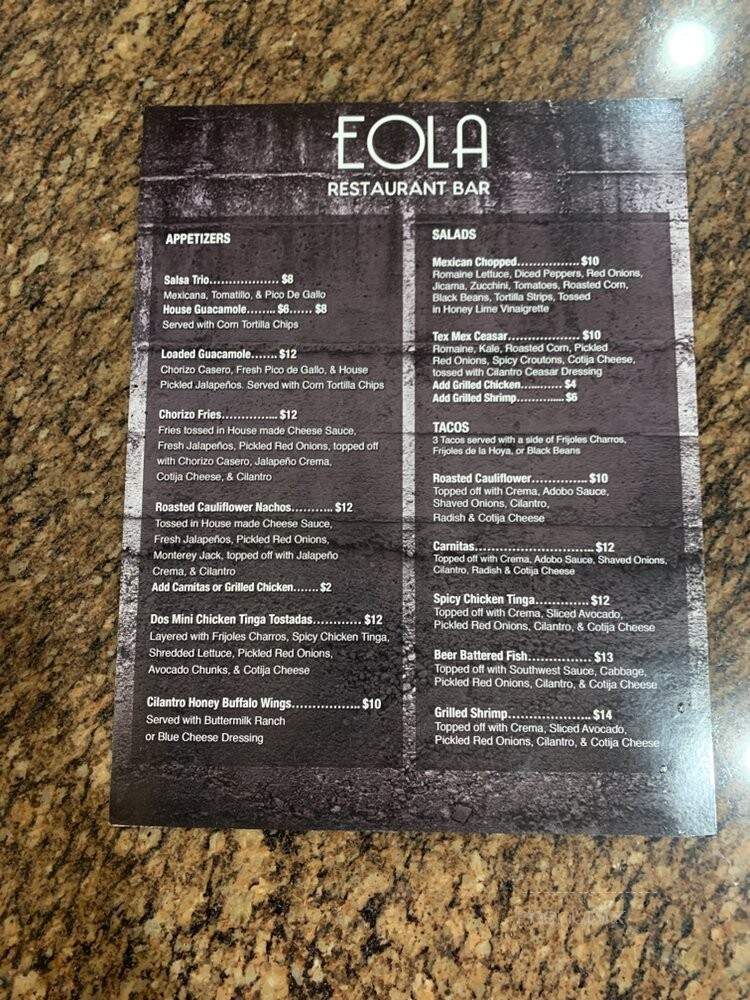 Eola Restaurant and Bar - Los Angeles, CA menu_pic