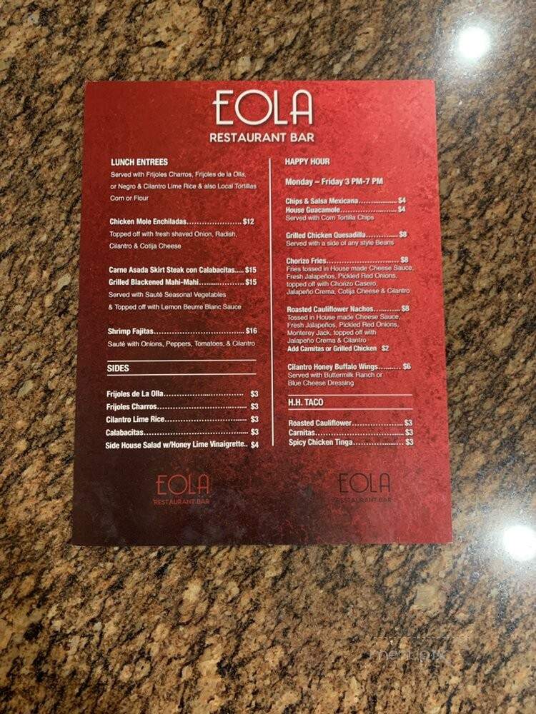 Eola Restaurant and Bar - Los Angeles, CA menu_pic