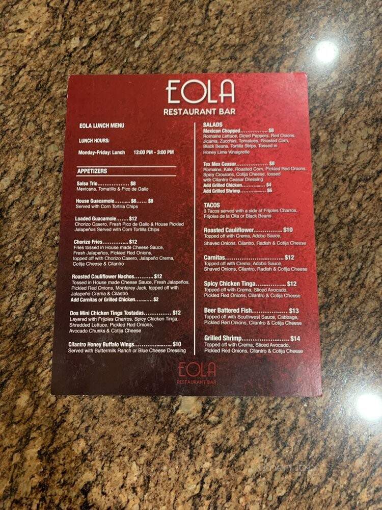 Eola Restaurant and Bar - Los Angeles, CA menu_pic