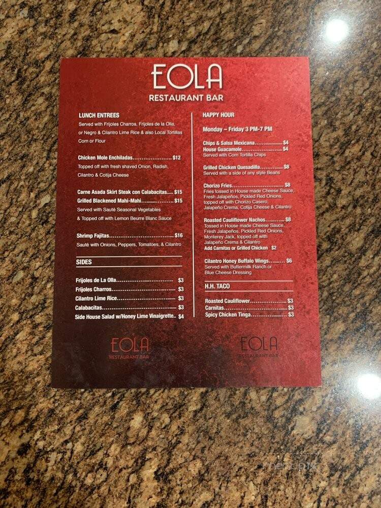 Eola Restaurant and Bar - Los Angeles, CA menu_pic
