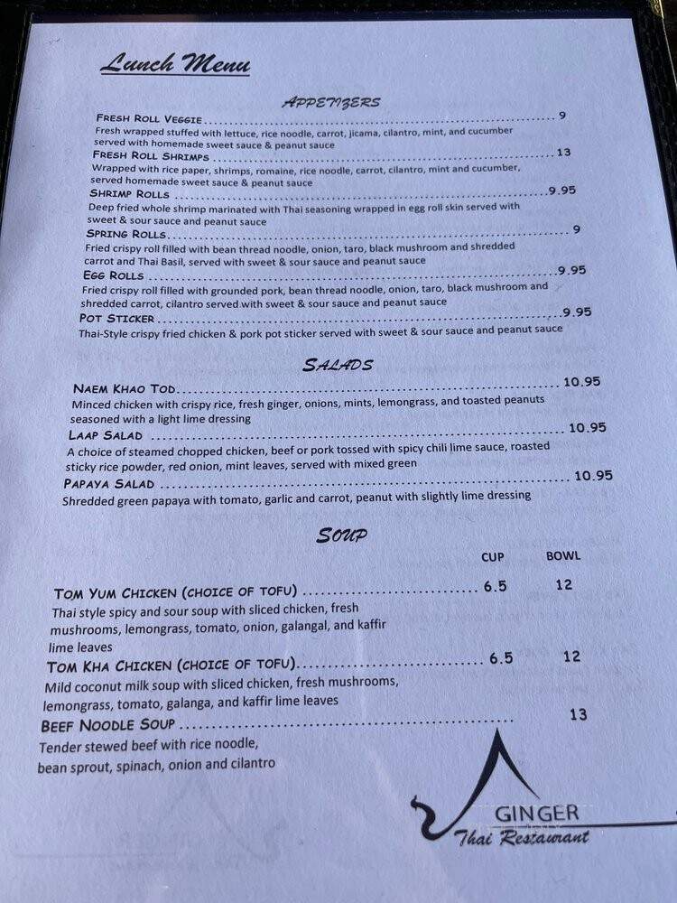 Ginger Thai - Martinez, CA menu_pic