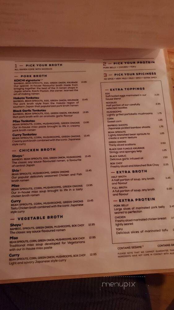 Koichi Ramen - Ottawa, ON menu_pic