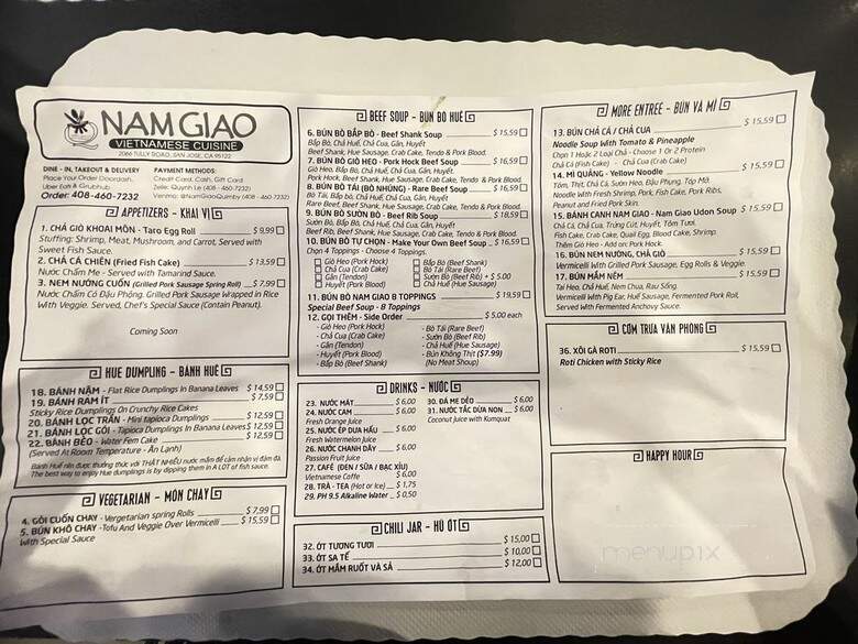 Nam Giao - San Jose, CA menu_pic