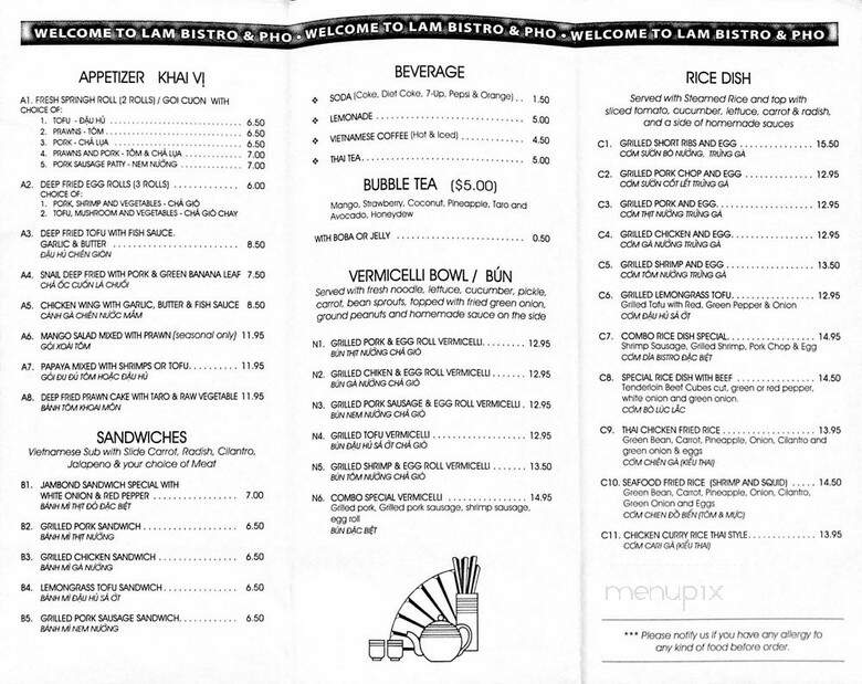 Lam Bistro & Pho - Normandy Park, WA menu_pic