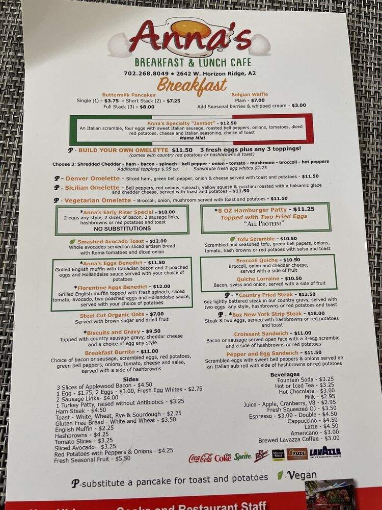 Anna's Breakfast and Lunch Cafe - Henderson, NV menu_pic