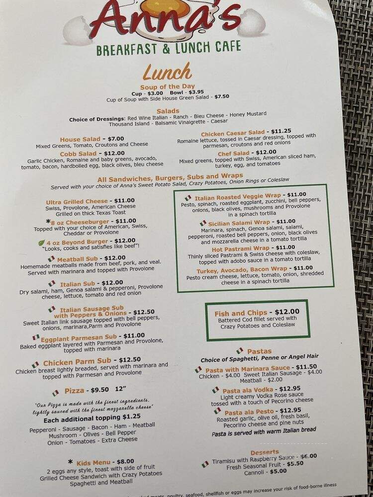 Anna's Breakfast and Lunch Cafe - Henderson, NV menu_pic