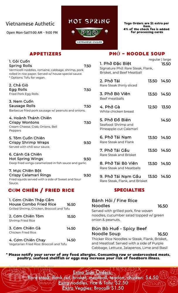 Hot Spring Pho - Idaho Falls, ID menu_pic