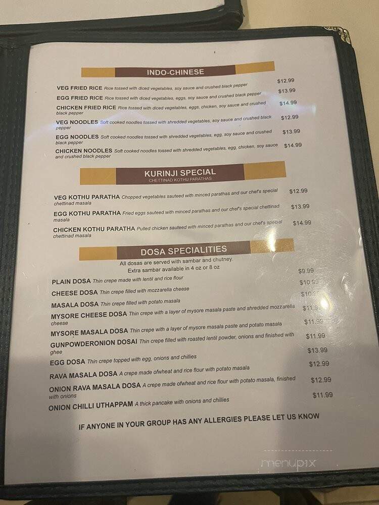 Kurinji Indian Cuisine - Maple Glen, PA menu_pic