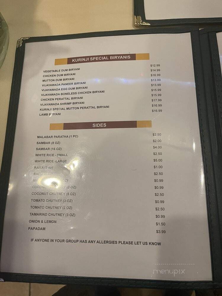 Kurinji Indian Cuisine - Maple Glen, PA menu_pic