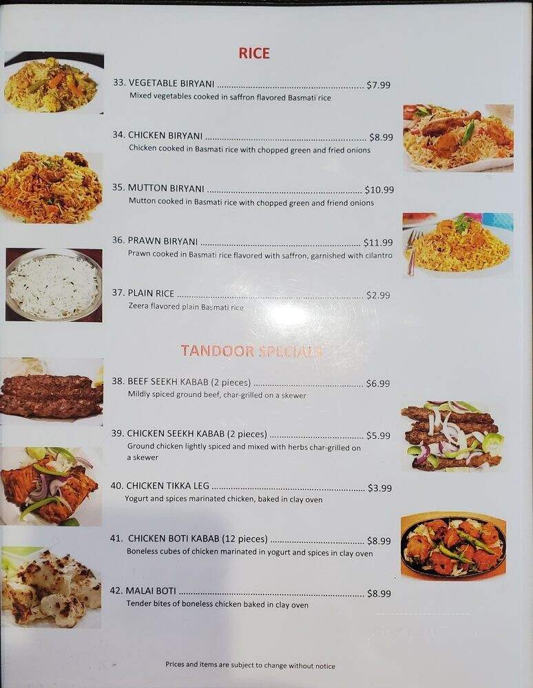 Shalimar Grill - Sacramento, CA menu_pic