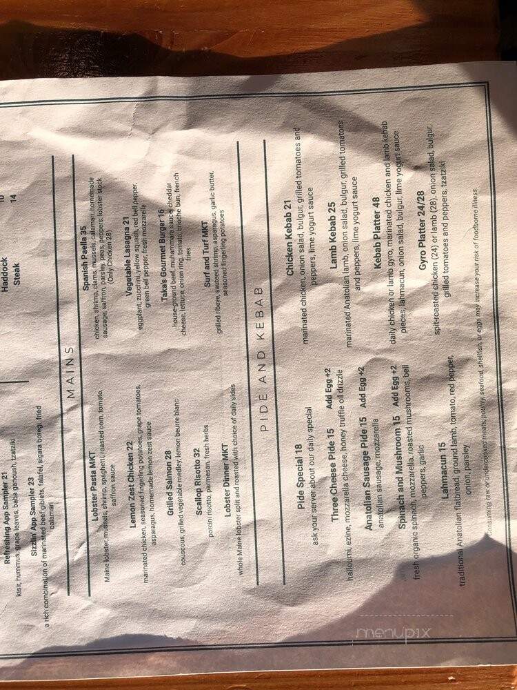 Taka Mediterranean Bar and Grill - Boothbay Harbor, ME menu_pic
