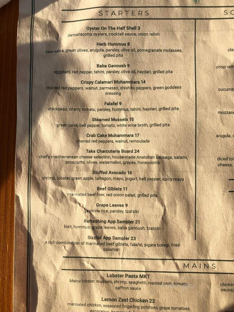 Taka Mediterranean Bar and Grill - Boothbay Harbor, ME menu_pic