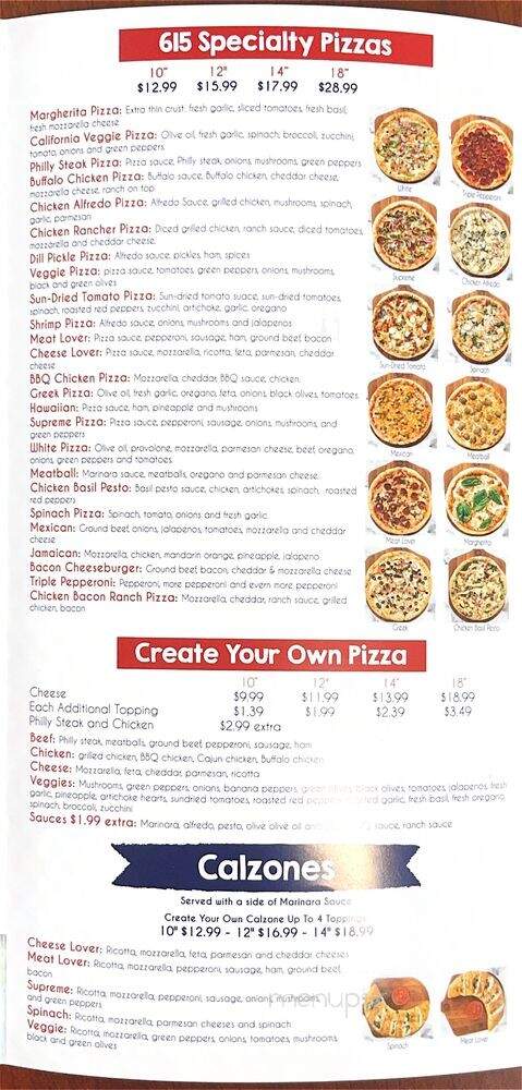 615 Pizza and Pasta - Nashville, TN menu_pic