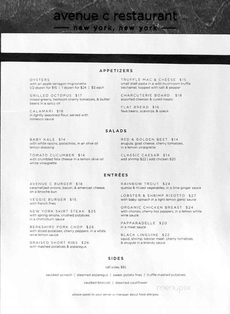 Avenue C Restaurant - New York, NY menu_pic