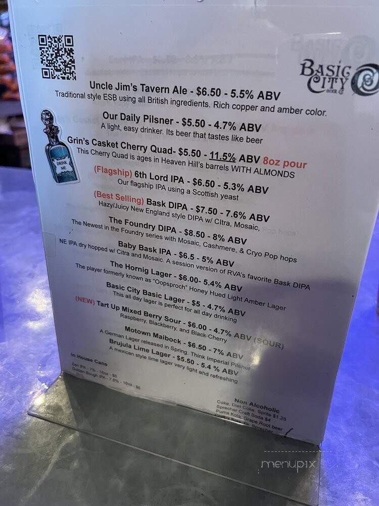 Basic City Beer - Richmond, VA menu_pic