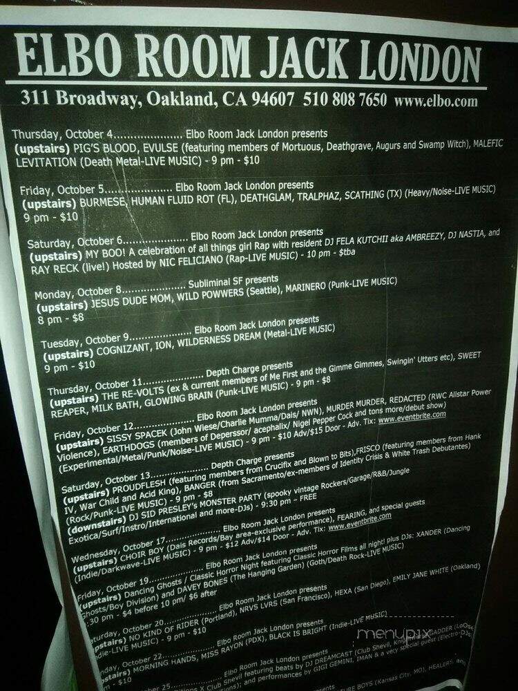 Elbo Room Jack London - Oakland, CA menu_pic