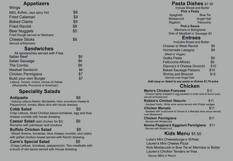 Nonno Carm's pizza & pasta - Wheaton, IL menu_pic