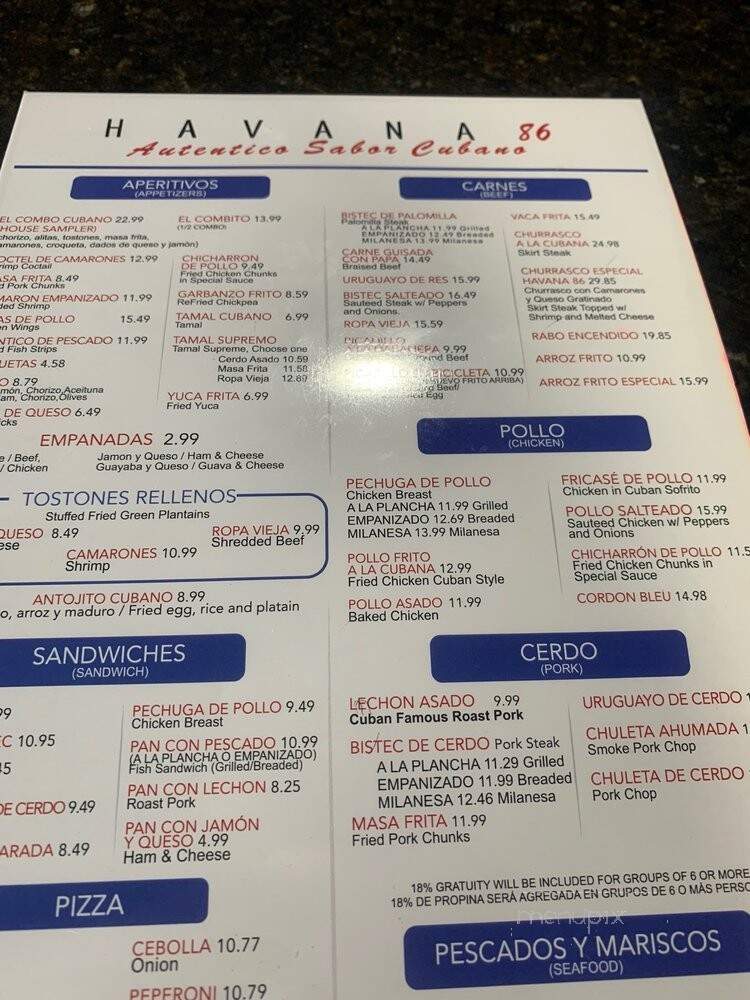 Havana 86 - Tampa, FL menu_pic