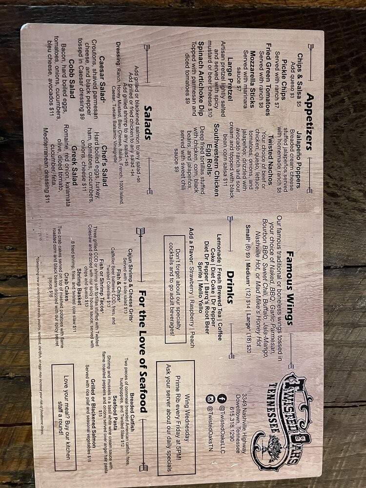 Twisted Oaks Saloon - Dowelltown, TN menu_pic