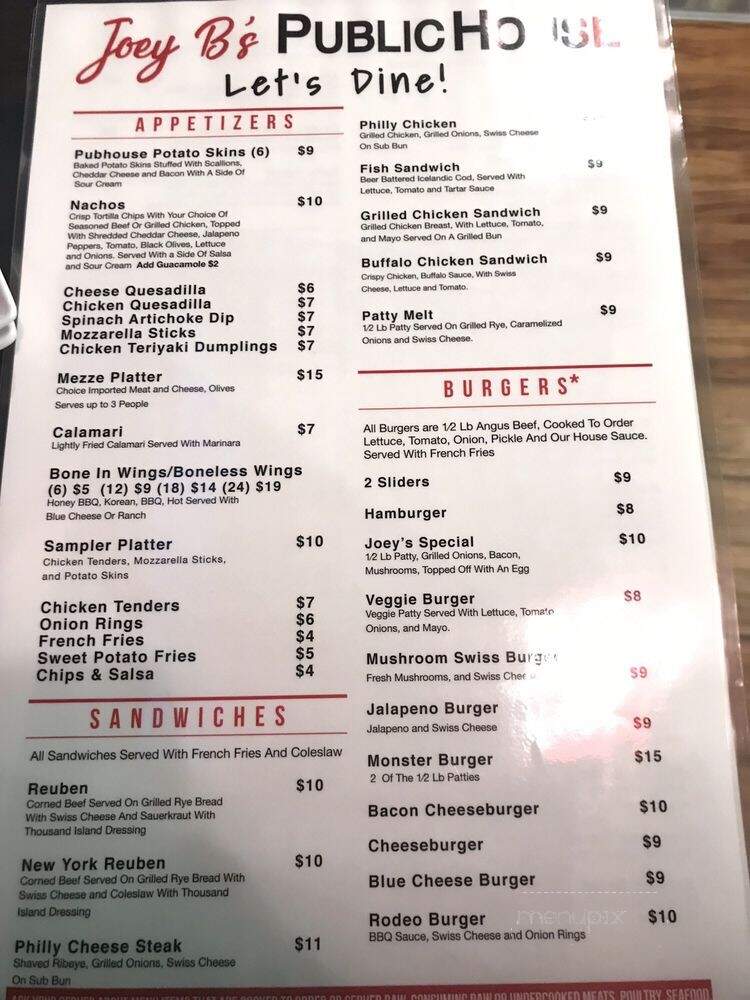 Joey B's Public House - Sterling Heights, MI menu_pic