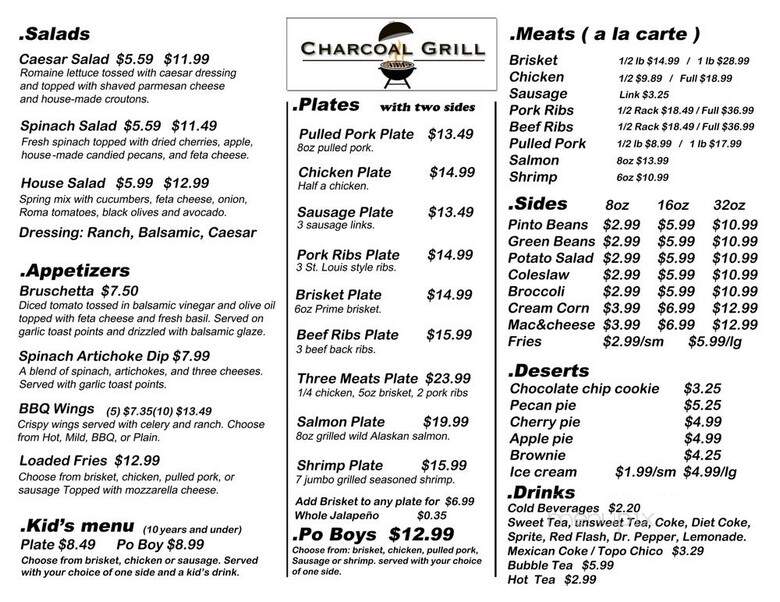 Charcoal Grill - San Antonio, TX menu_pic