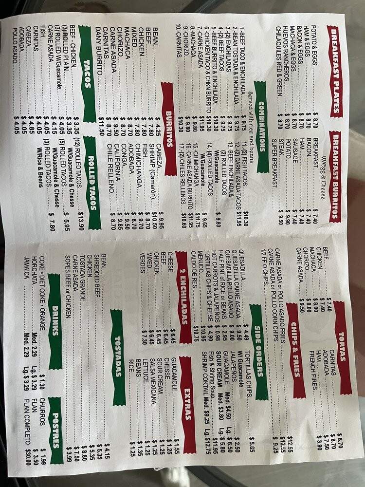 Daniel's Taco Shop - El Cajon, CA menu_pic