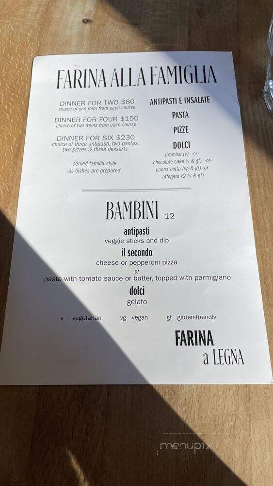 Farina a Legna - North Vancouver, BC menu_pic