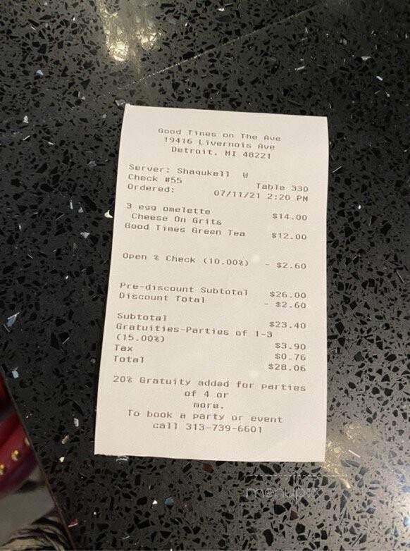Good Times On The Ave - Detroit, MI menu_pic