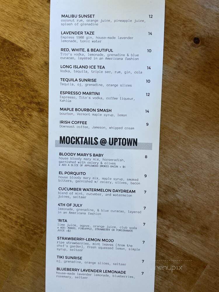 Uptown Food and Spirits - Warren, RI menu_pic