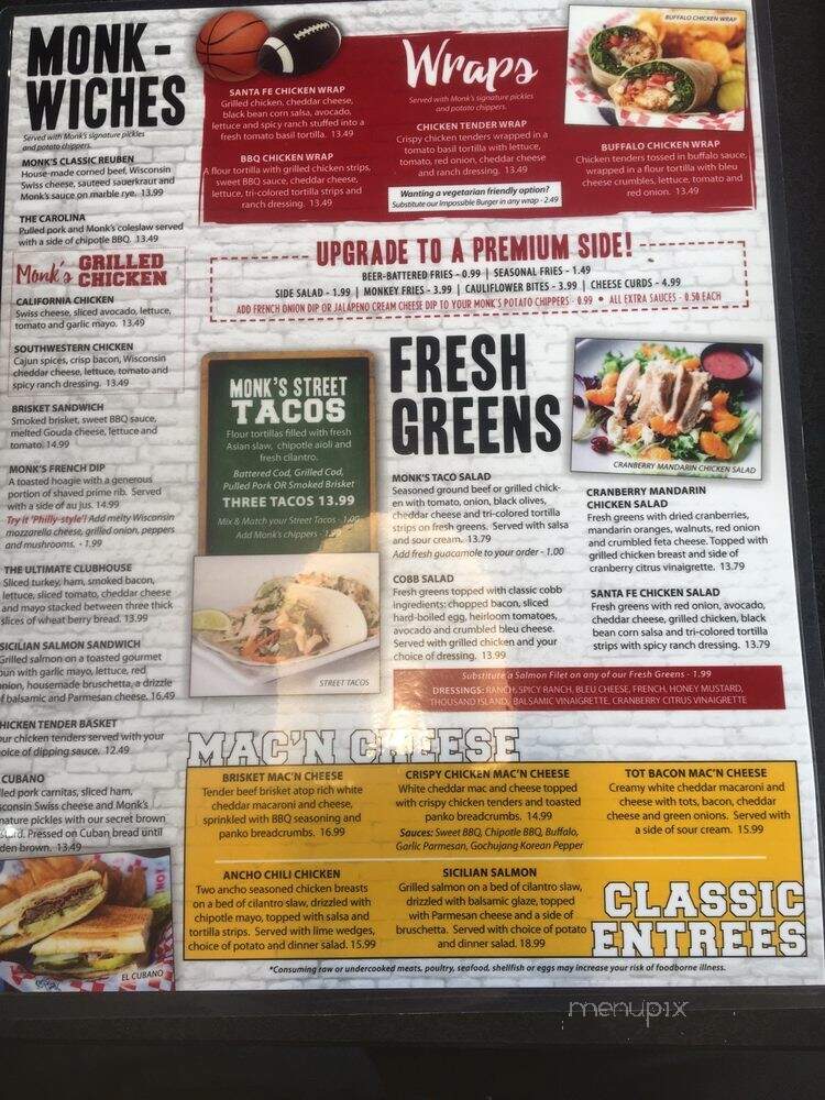 Monk's Bar & Grill - Plover, WI menu_pic