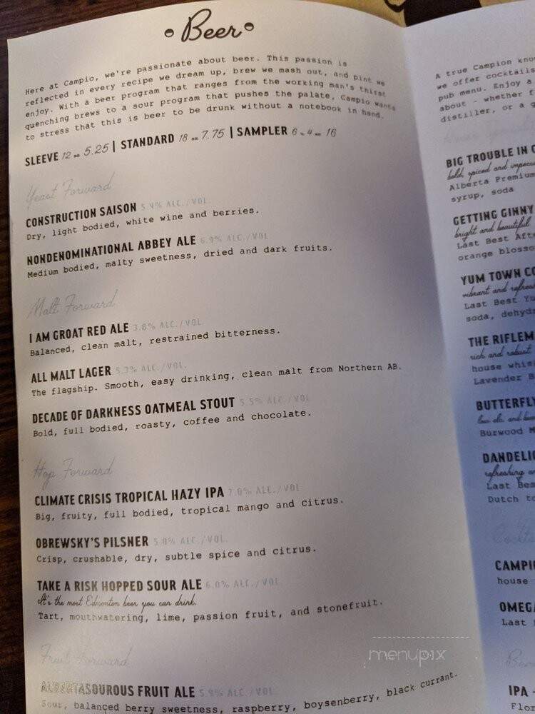 Campio Brewing Co - Edmonton, AB menu_pic