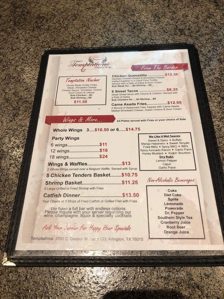 Temptations - Arlington, TX menu_pic