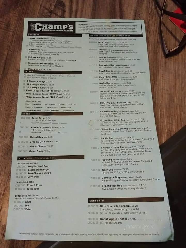 Champs Bar & Grill - Myrtle Beach, SC menu_pic