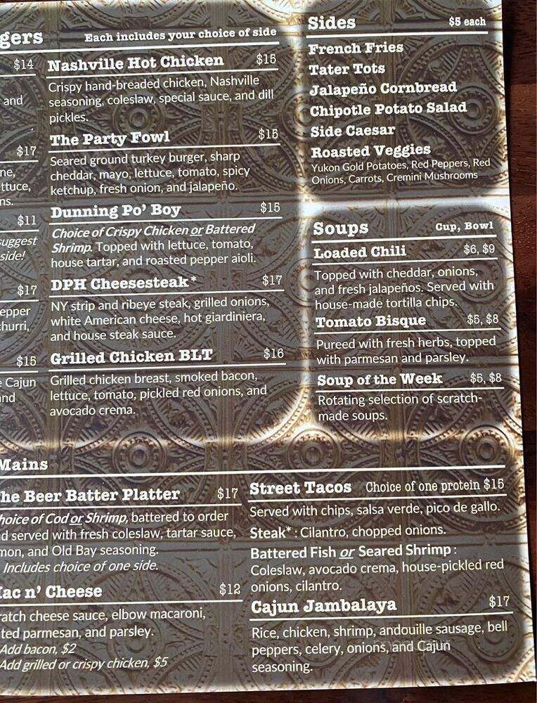 Dunning Pour House - Chicago, IL menu_pic