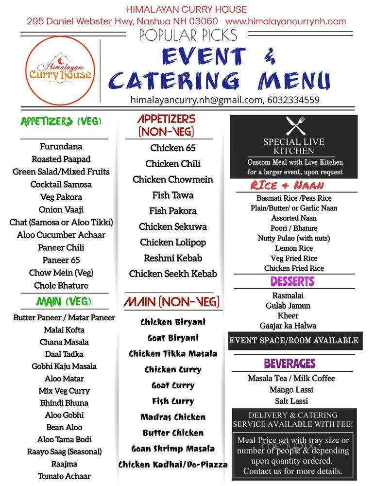 Himalayan Curry House - Nashua, NH menu_pic