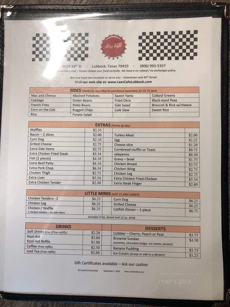 Lees Cafe - Lubbock, TX menu_pic