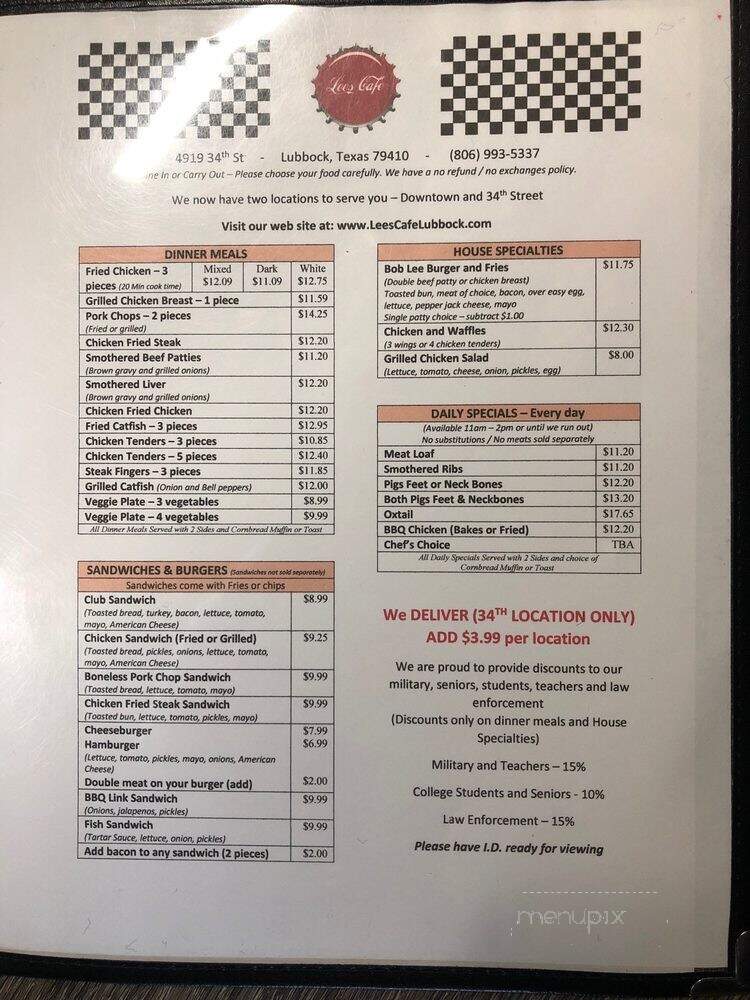 Lees Cafe - Lubbock, TX menu_pic