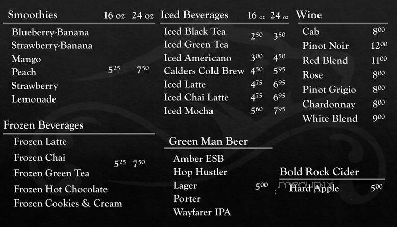 Calders Coffee Cafe - Highlands, NC menu_pic
