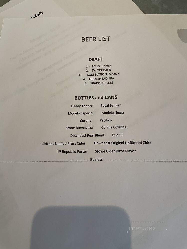Over The Wall - Stowe, VT menu_pic