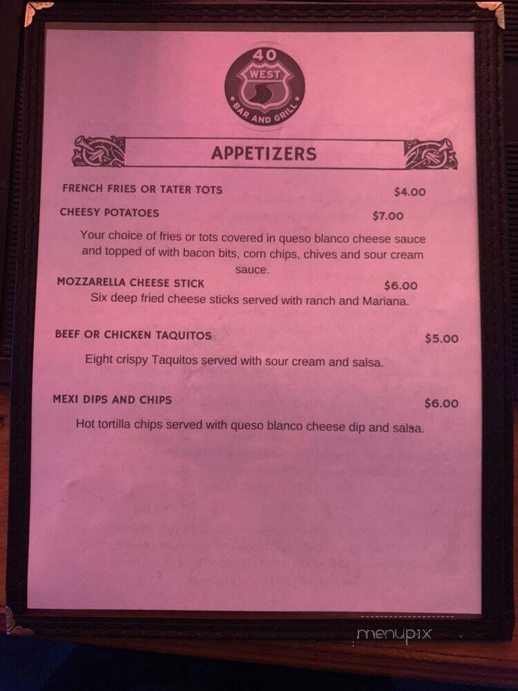 40 West Bar & Grill - Yukon, OK menu_pic