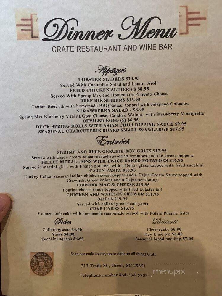 Crate Restaurant & Wine Bar - Greer, SC menu_pic