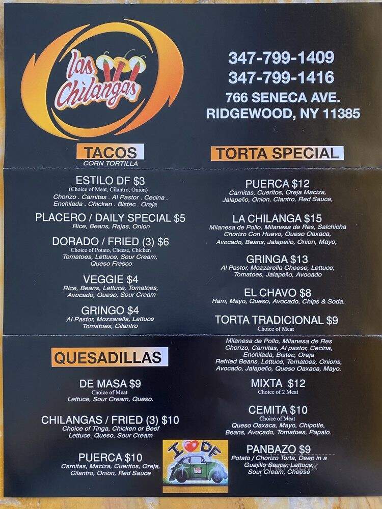 Las Chilangas - Ridgewood, NY menu_pic